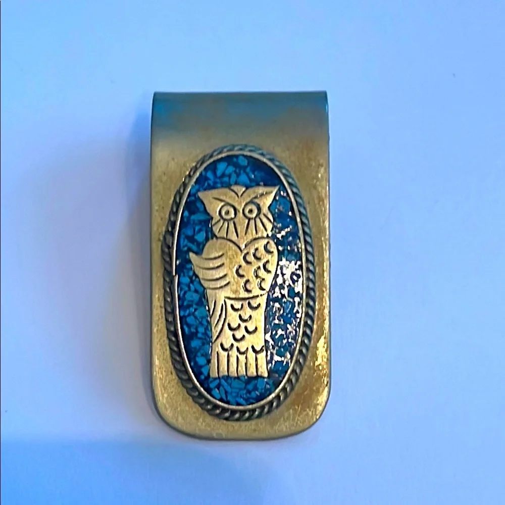 Gold and Blue Owl Money Clip